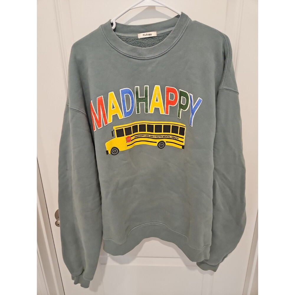 Madhappy Oversized Crewneck Sweatshirt Small Sage Green Graphic Mental Health
